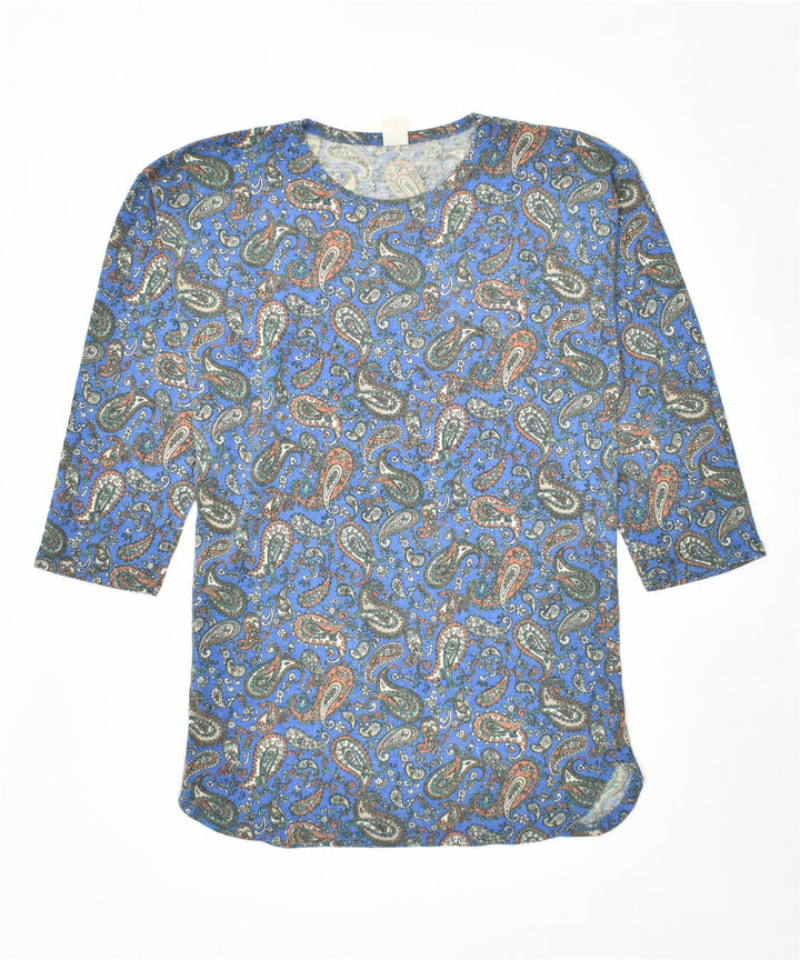 LINE EXCLUSIVE Womens 3/4 Sleeve Blouse Top UK 12 Medium Blue Paisley Vintage Line Exclusive and Second-Hand Line Exclusive from Messina Hembry 