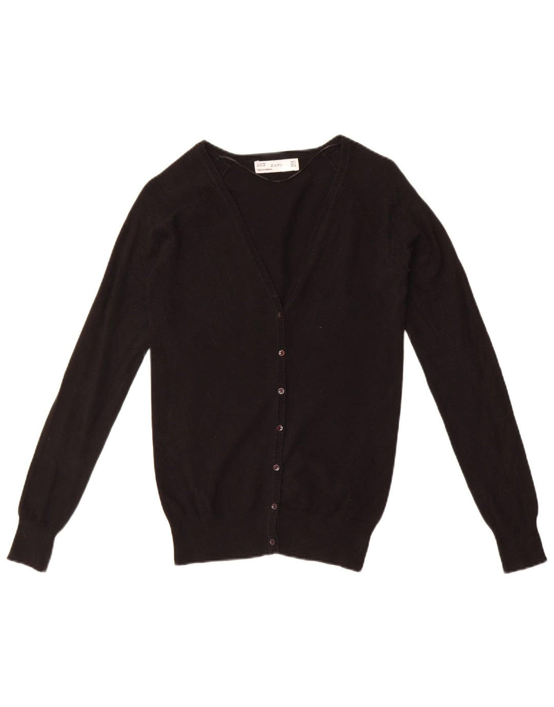 Zara Dame Cardigan Sweater UK 10 Small Black Bomuld