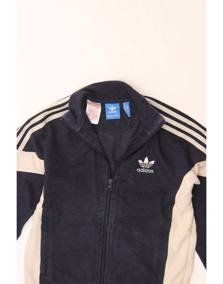 ADIDAS Boys Tracksuit Top Jacket 9-10 Years Navy Blue Colourblock Cotton Vintage Adidas and Second-Hand Adidas from Messina Hembry 