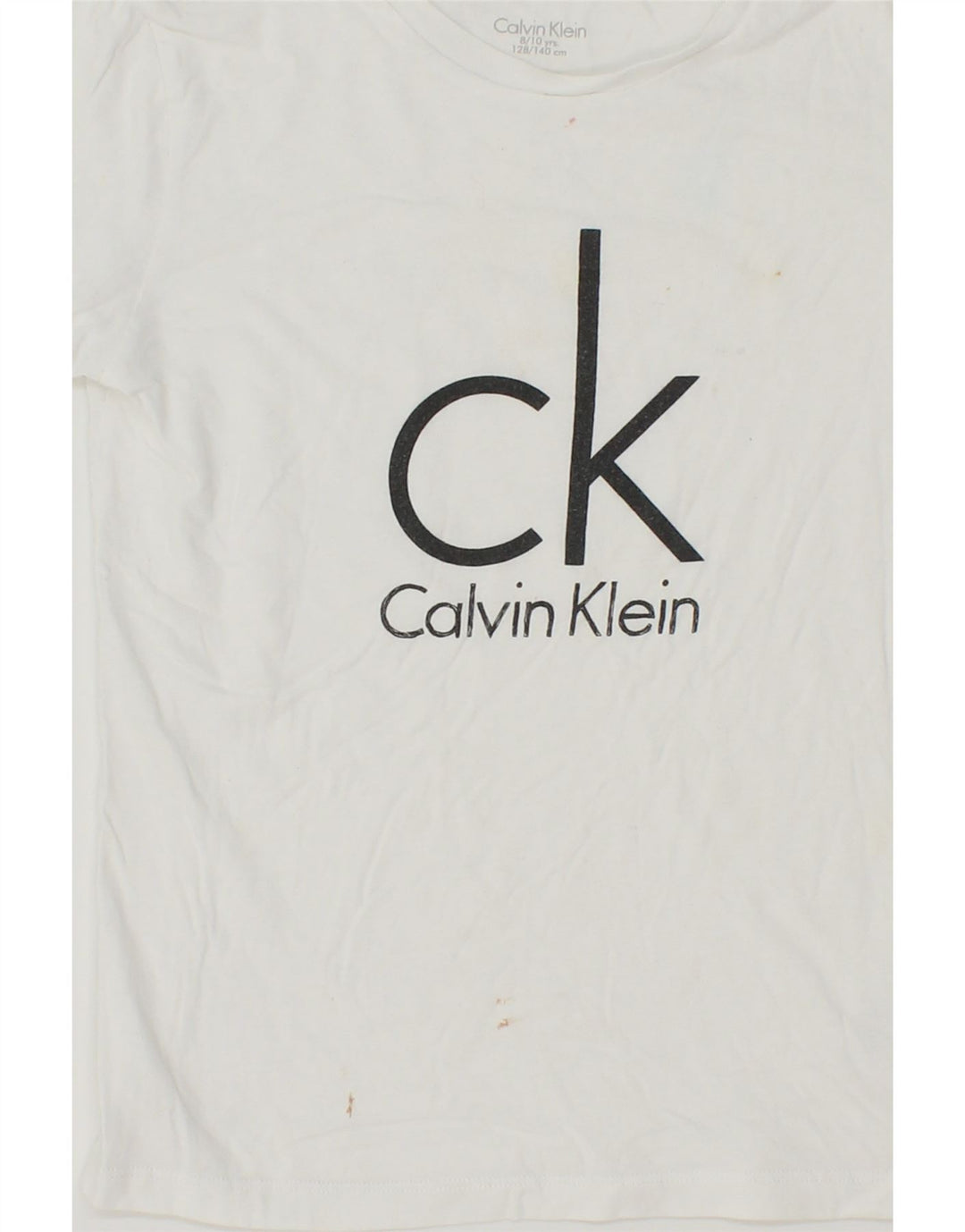 CALVIN KLEIN Boys Graphic T-Shirt Top 8-9 Years White Cotton Vintage Calvin Klein and Second-Hand Calvin Klein from Messina Hembry 