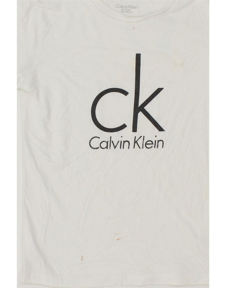 CALVIN KLEIN Boys Graphic T-Shirt Top 8-9 Years White Cotton Vintage Calvin Klein and Second-Hand Calvin Klein from Messina Hembry 