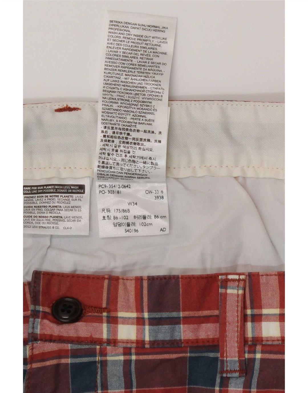 Dockers Chino Shorts til mænd W34, store rødternede bomuld