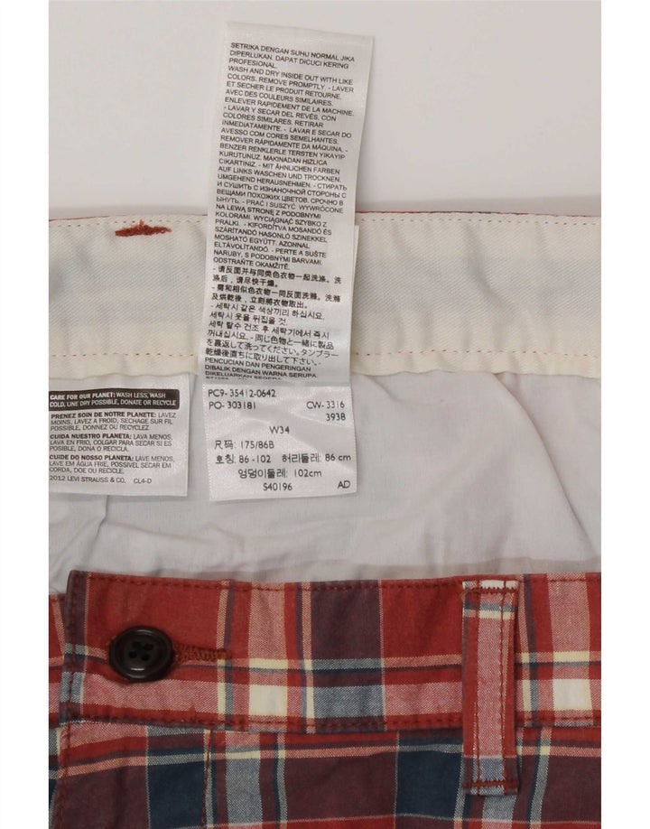 Dockers Chino Shorts til mænd W34, store rødternede bomuld