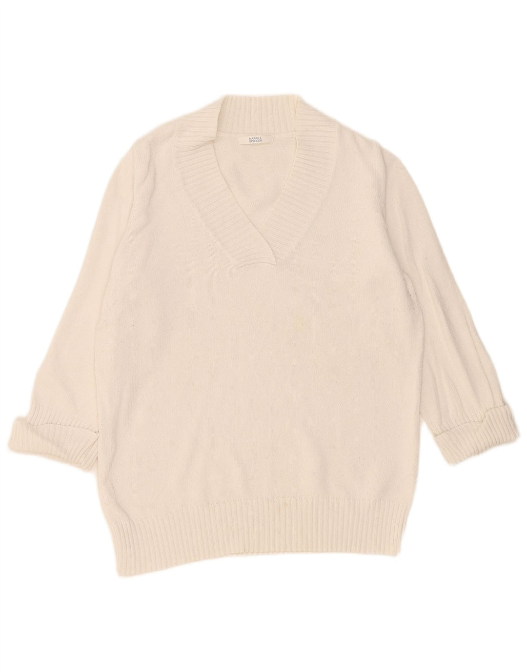 Marks & Spencer Dame V-hals sweater UK 16 Stor hvid bomuld
