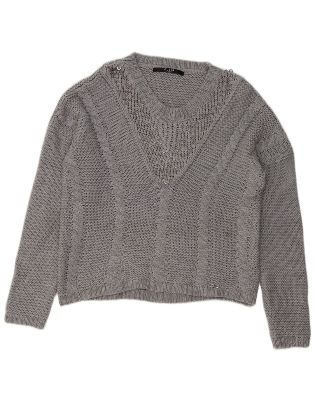 Guess Dame V-hals sweater UK 16 Stor Grå Akryl