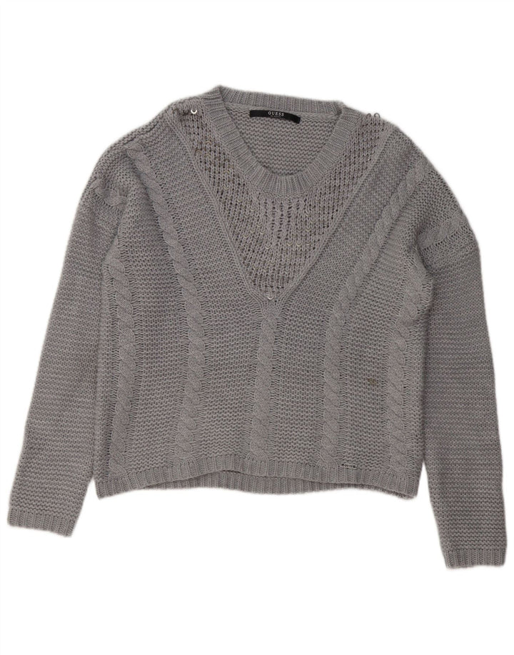 Guess Dame V-hals sweater UK 16 Stor Grå Akryl