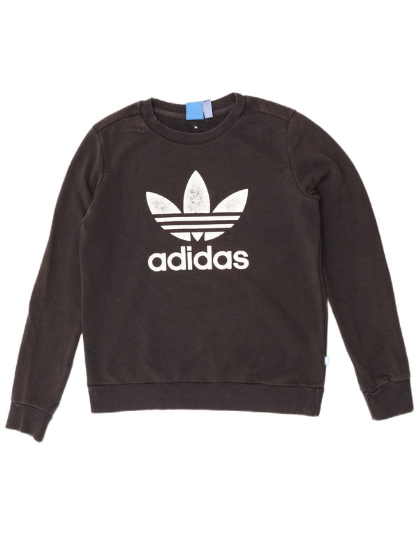 Adidas Graphic Sweatshirt Jumper UK 10 Small Black Bomuld