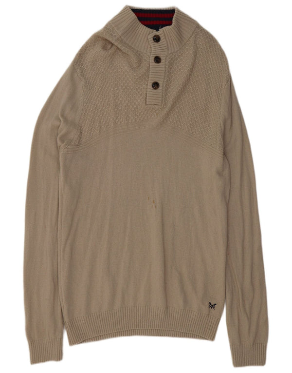 Besætningstøj Herre Button Neck Jumper Sweater XL Grå lammeuld