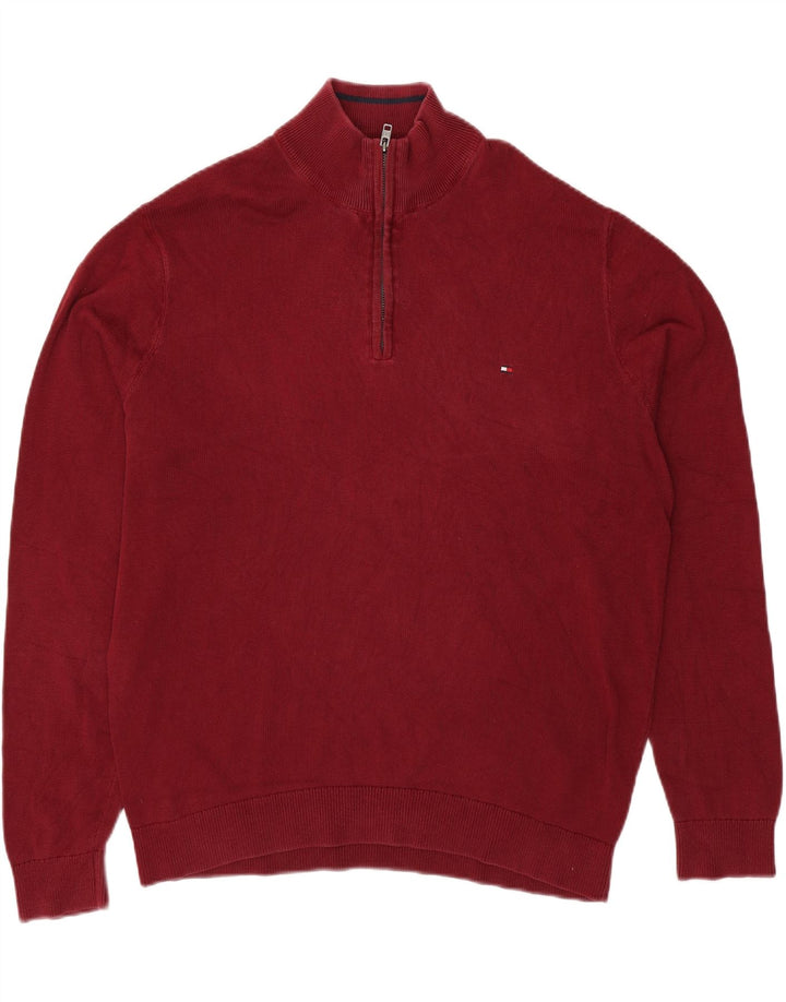 Tommy Hilfiger Herre Zip Neck Jumper Sweater 2XL Rød Bomuld