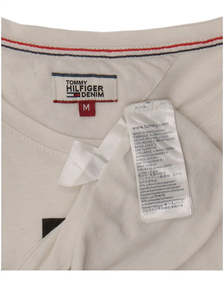 TOMMY HILFIGER Womens Graphic Top Long Sleeve UK 12 Medium White Cotton