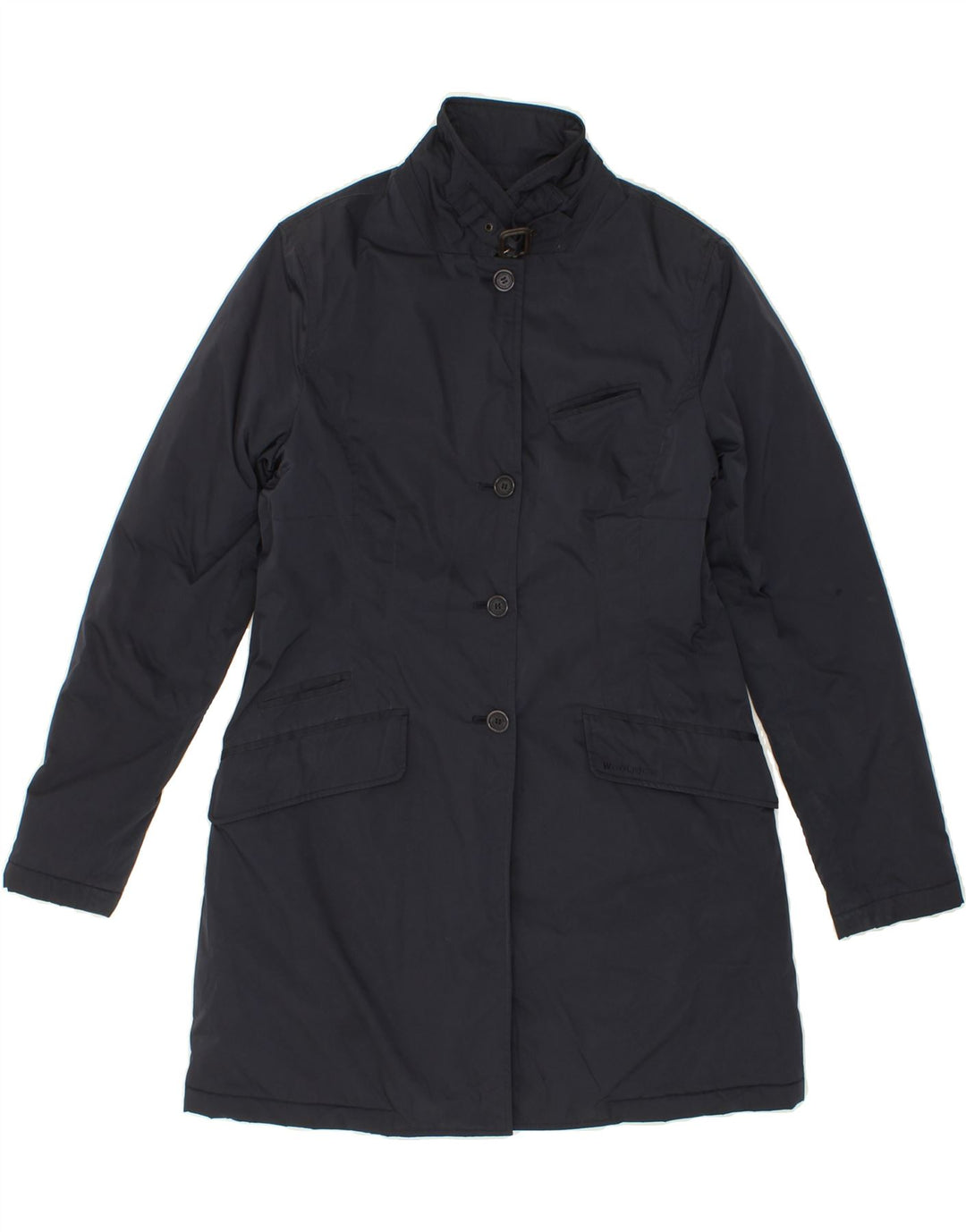 WOOLRICH Womens Overcoat UK 14 Large Navy Blue Polyester Vintage Woolrich and Second-Hand Woolrich from Messina Hembry 