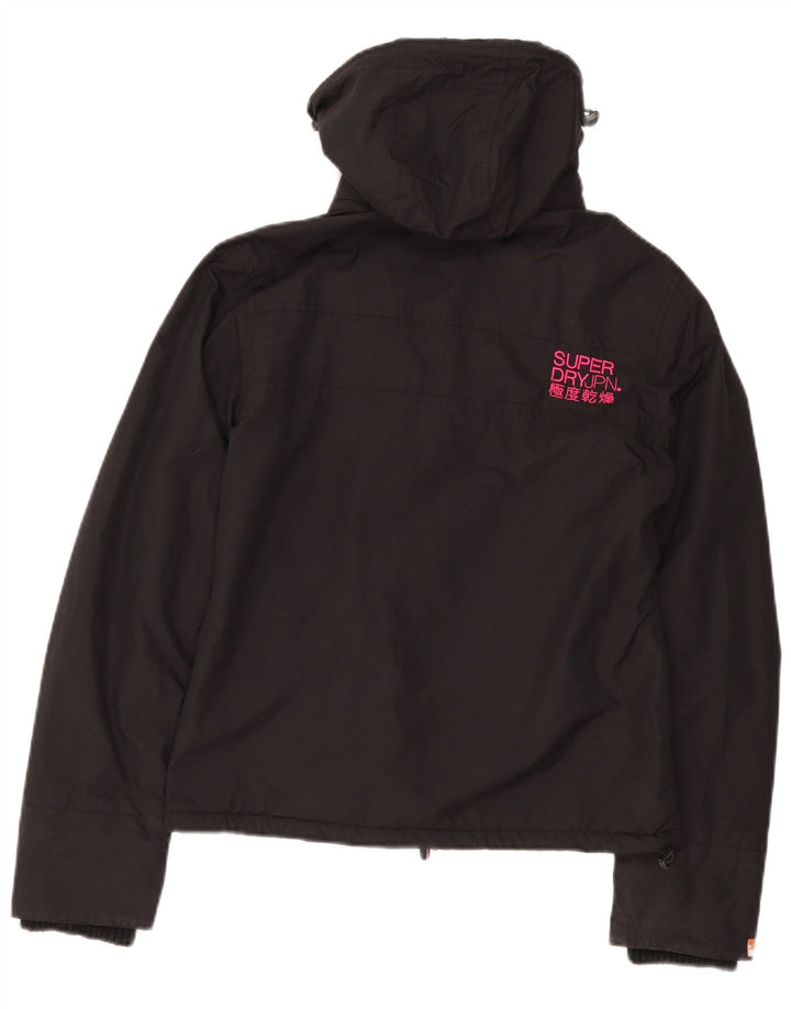 Superdry vindjakkejakke med hætte til kvinder UK 14 Medium Sort Nylon