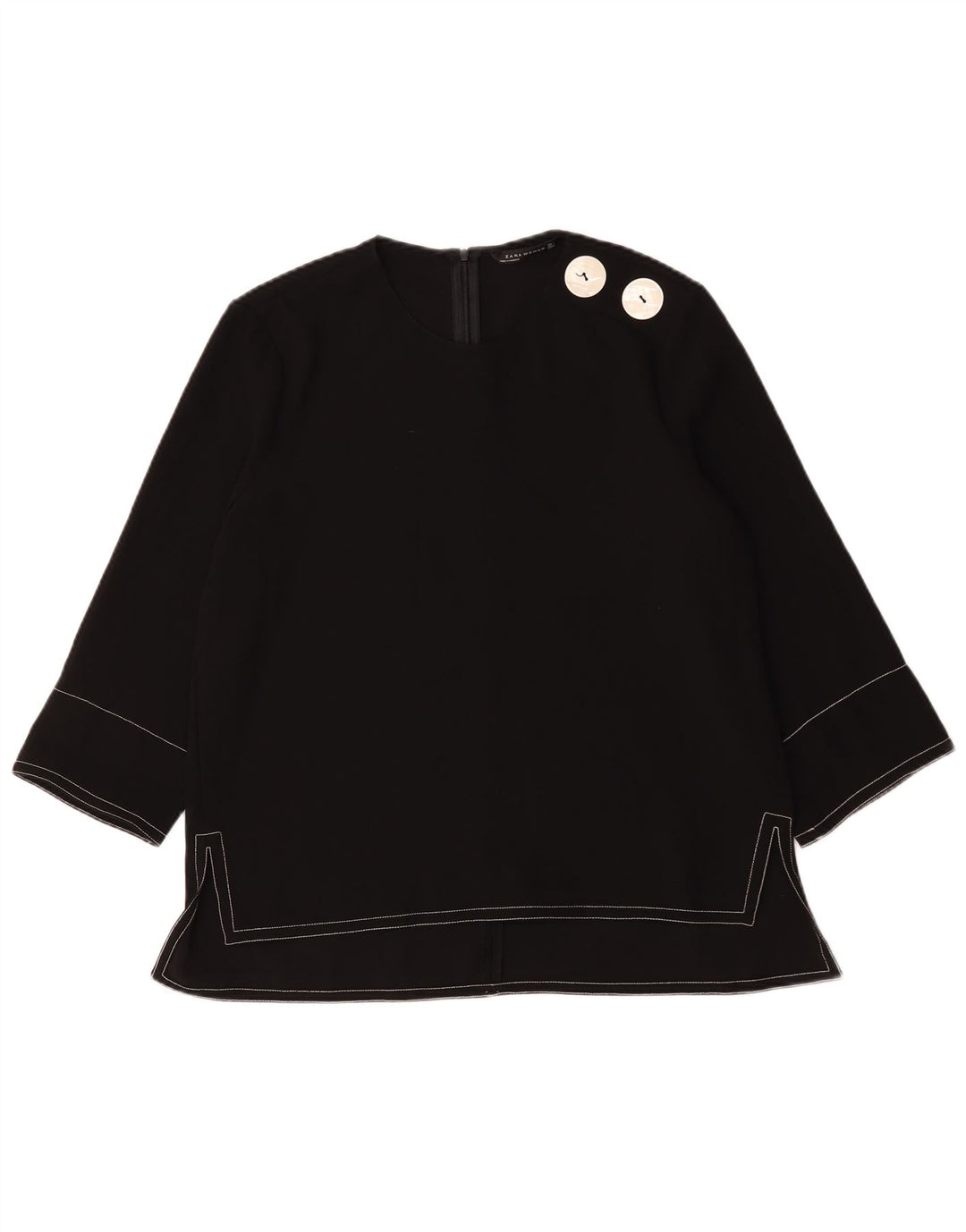Zara Dame 3/4 ærmet bluse Top UK 16 Large Black Polyester