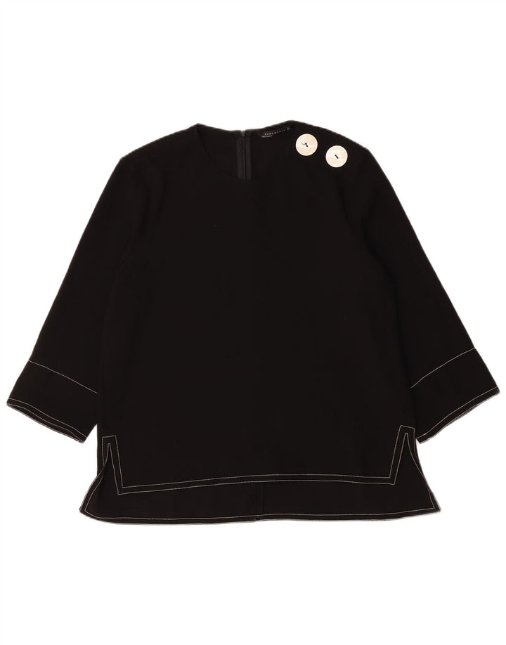 Zara Dame 3/4 ærmet bluse Top UK 16 Large Black Polyester