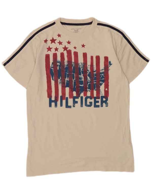 Tommy Hilfiger drenge grafisk t-shirt top 15-16 år XL beige bomuld