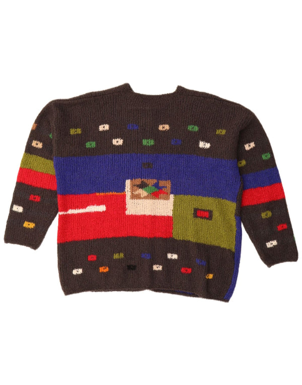 Premode Dame Grafisk Oversized Cardigan Sweater UK 18 XL Grå Geometrisk