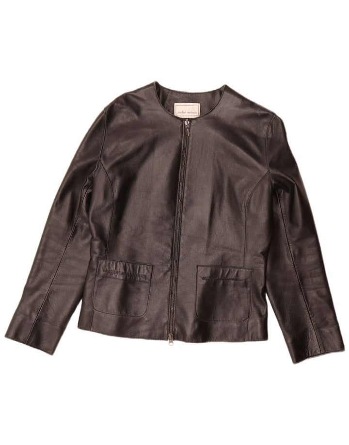 Michel Ambers Dame Læder Blazer Jakke UK 12 Medium Sort