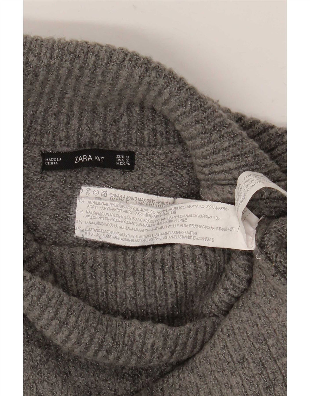 Zara Dame Oversized Roll Neck Jumper Sweater UK 10 Small Grå Akryl