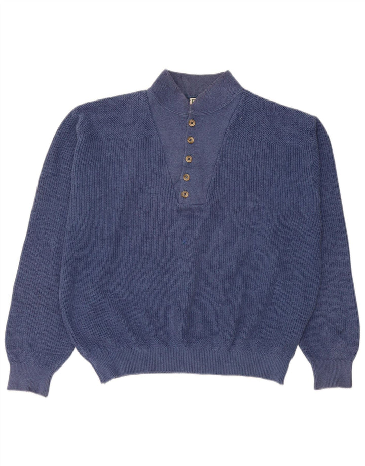 L.L.Bean Herre Button Neck Jumper Sweater Stor Blå Bomuld