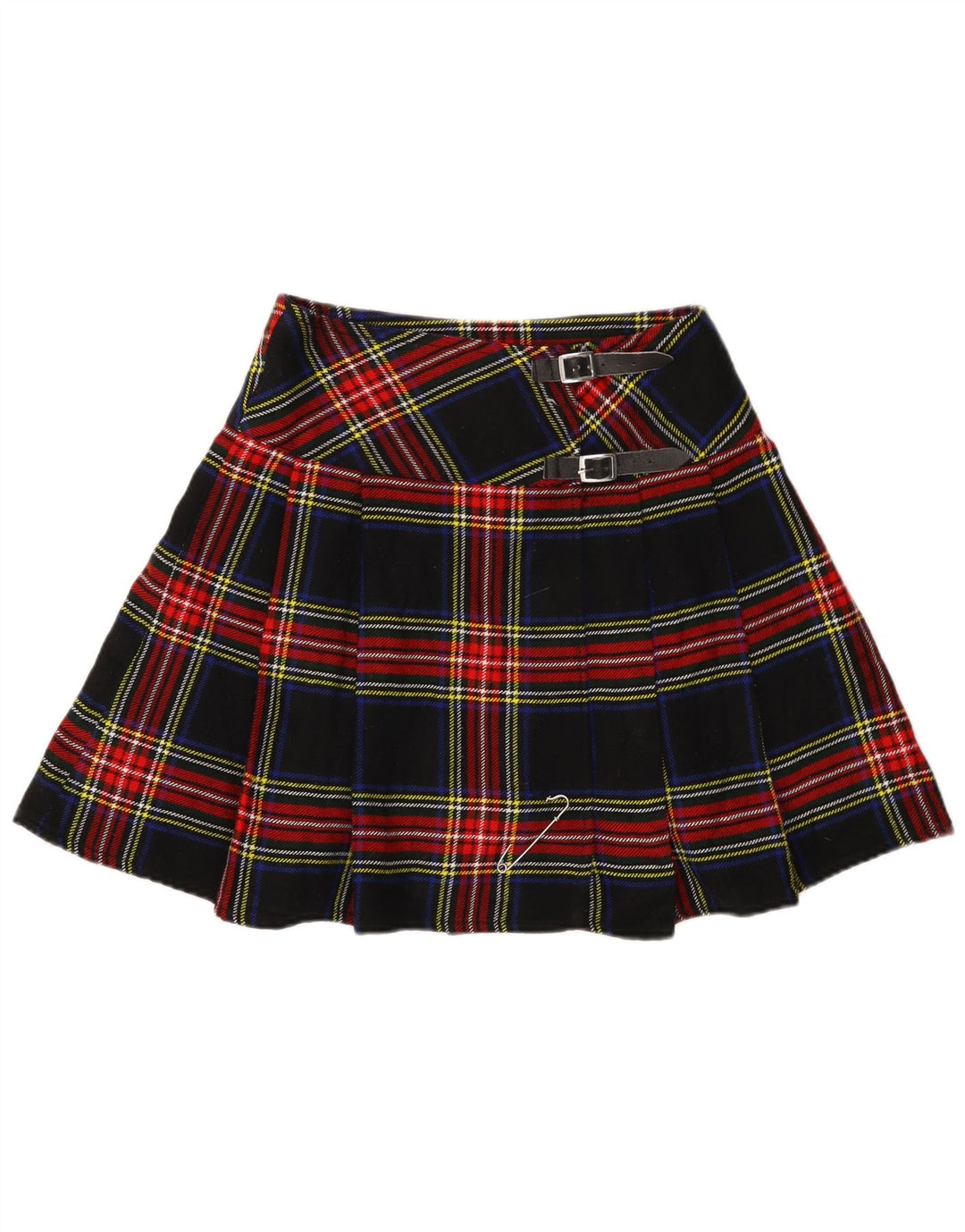 Vintage Kvinders Mini Wrap Nederdel W30 Medium Marineblå Plaid Akryl