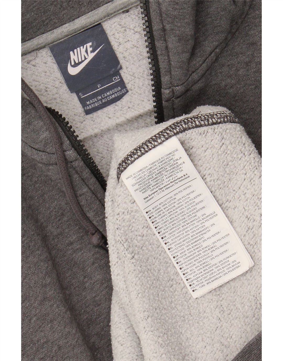 NIKE Mens Zip Hoodie Sweater Small Grey Cotton Vintage Nike and Second-Hand Nike from Messina Hembry 