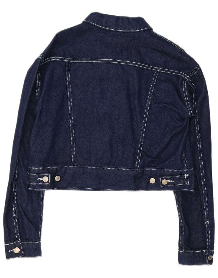 Topshop Dame Crop Denim Jacket UK 14 Large Navy Blue Bomuld