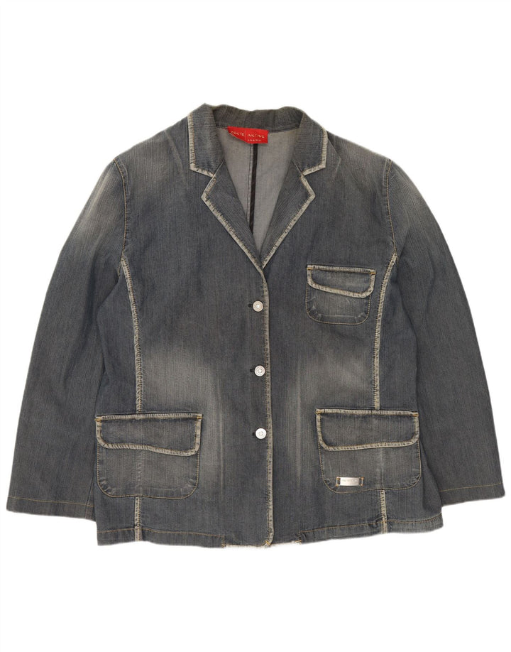 PERTE BY KRIZIA Dame 3-knaps denim blazerjakke UK 14 Large Blue
