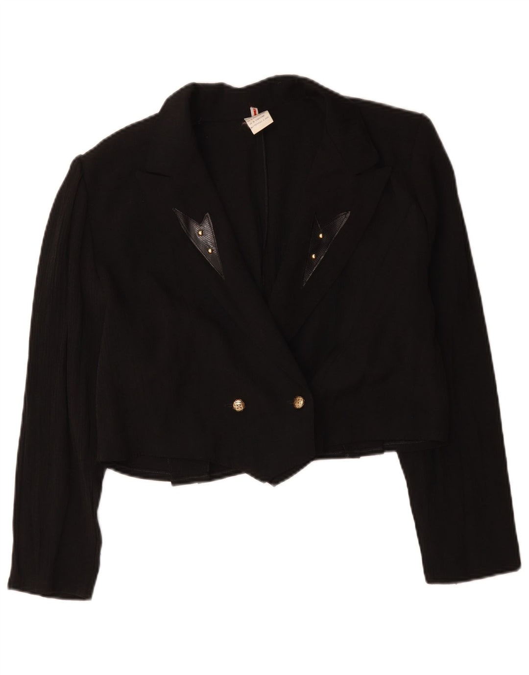 Vintage Dame Crop Double Breasted Blazer Jacket UK 16 Large Black