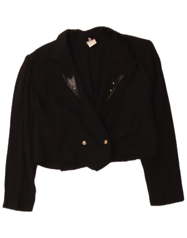 Vintage Dame Crop Double Breasted Blazer Jacket UK 16 Large Black