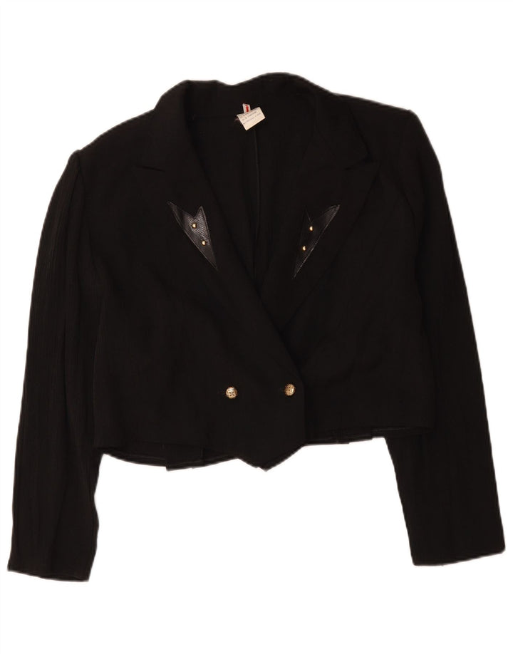 Vintage Dame Crop Double Breasted Blazer Jacket UK 16 Large Black