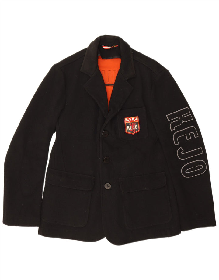 Kejo Herre grafisk 3-knaps blazerjakke UK 38 Medium Sort Uld