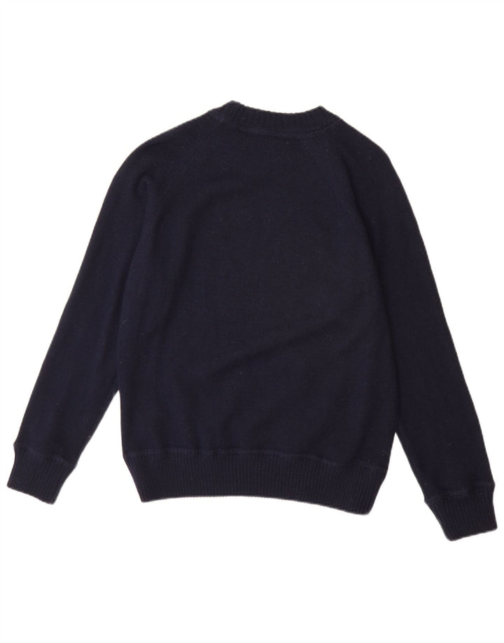 K-WAY Dame Grafisk Boat Neck Jumper Sweater UK 12 Medium Navy Blue Uld