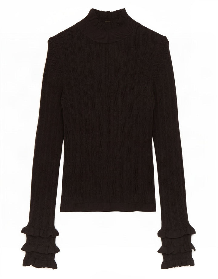 Zara Dame Top Langærmet UK 12 Medium Sort Viscose