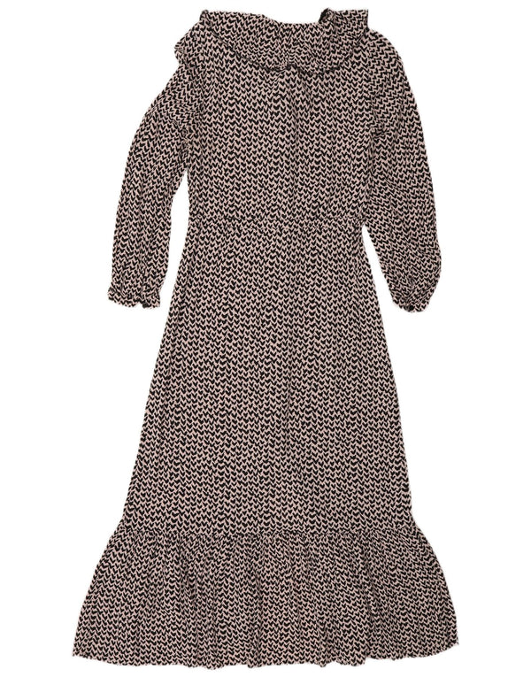Whisper Kvinders abstrakt mønster Maxi Dress UK 10 Small Pink Viscose