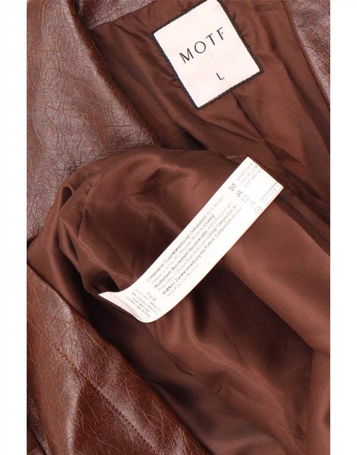 Motf Dame dobbeltradet imiteret læder blazerjakke UK 16 Large Brown