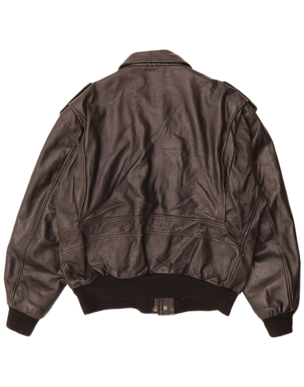 Vintage Herre Military Læderjakke UK 42 XL Sort