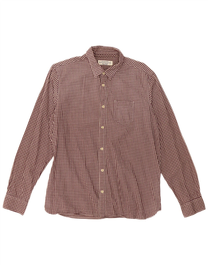 All Saints Herreskjorte Medium Burgundy Gingham Cotton