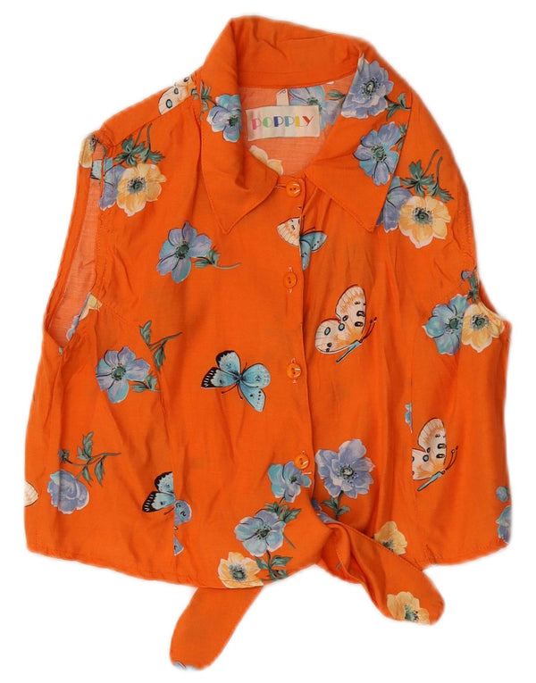 Vintage Womens Crop ærmeløs skjortebluse IT 38 XS Orange Floral