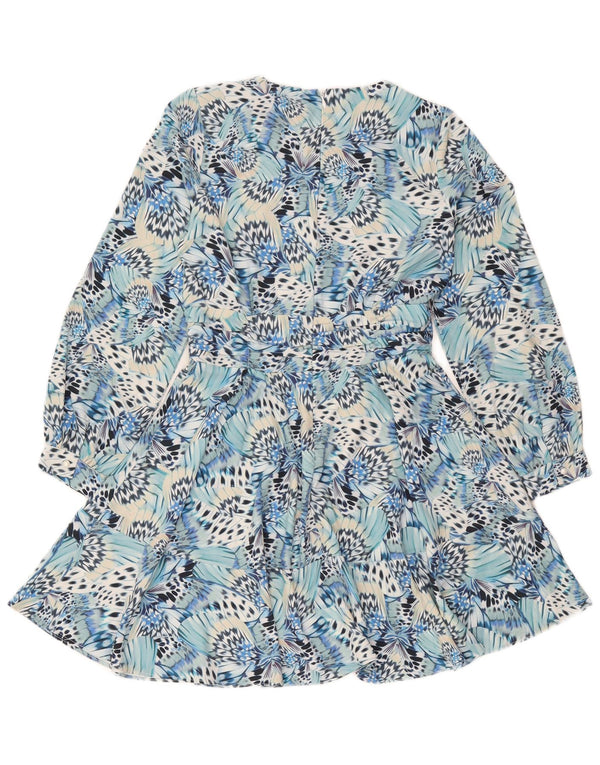 Oasis Dame Langærmet Tiered Dress UK 12 Medium Blue Animal Print