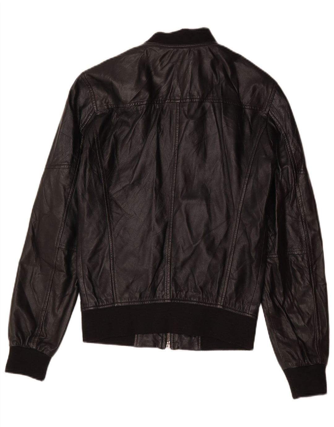 Zara Dame Læder Bomber Jacket UK 10 Lille sort læder