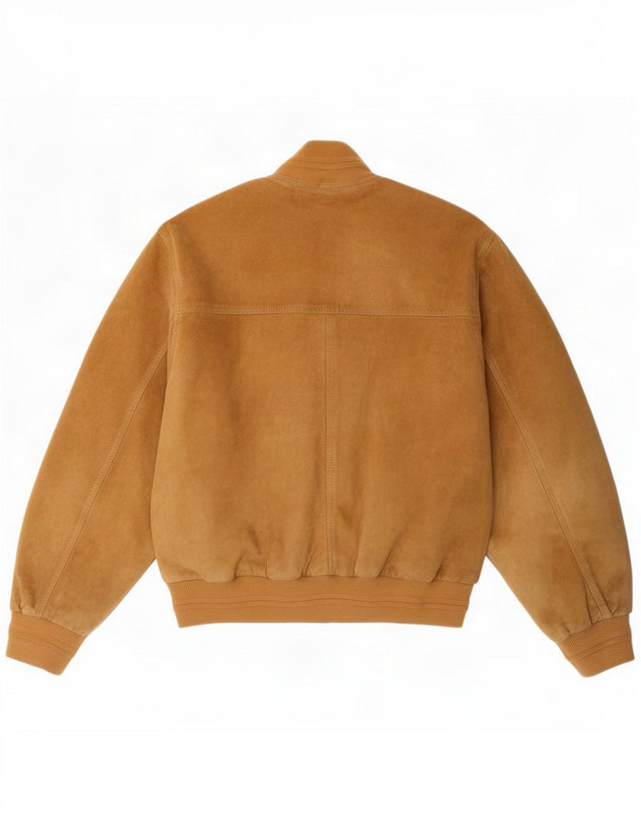 Vintage Dame Ruskind Bomber Jacket IT 44 Medium Beige Læder