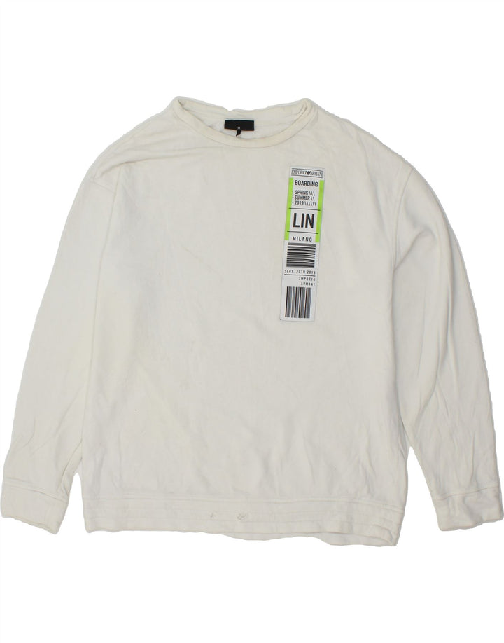 EMPORIO ARMANI Mens Sweatshirt Jumper Medium White Cotton Vintage Emporio Armani and Second-Hand Emporio Armani from Messina Hembry 