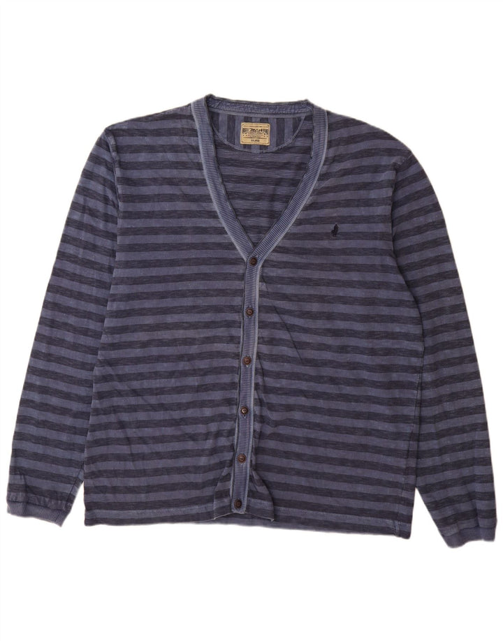 Marlboro Classics Herre Cardigan Sweater 2XL Blå Stribet Bomuld