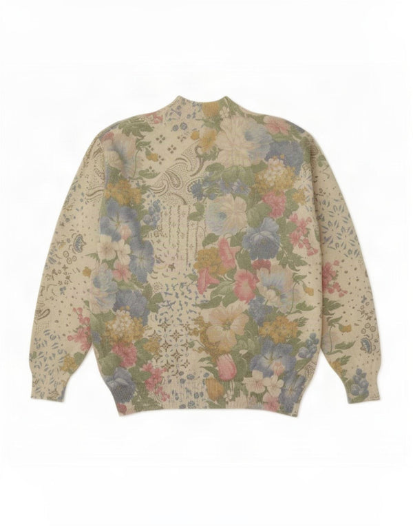 Vintage Dame Turtle Neck Jumper Sweater UK 16 Large Green Floral