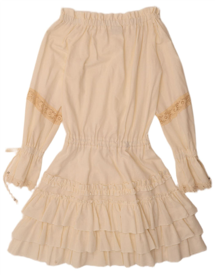 VINTAGE Dame Langærmet Off Shoulder Kjole UK 12 Medium Off White Linned