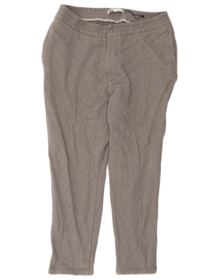 Zara Womens Cropped Trousers Large W32 L25 Grå sildebensbomuld