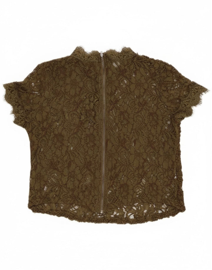 Zara Dame Blonde Gennemsigtig Bluse Top UK 8 Small Khaki