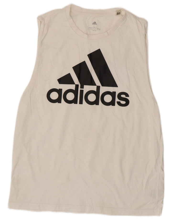 Adidas Kvinder Grafisk Vest Top UK 16 Stor Hvid Bomuld