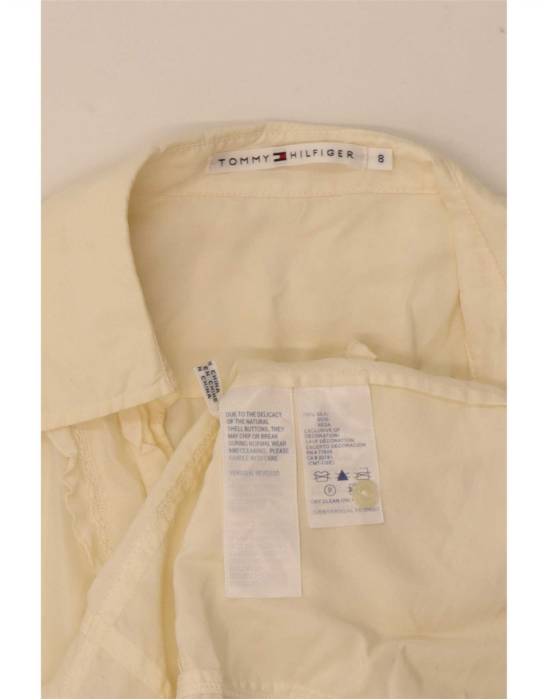 Tommy Hilfiger Dame Kortærmet Flæse Front Shirt US 8 Medium Gul