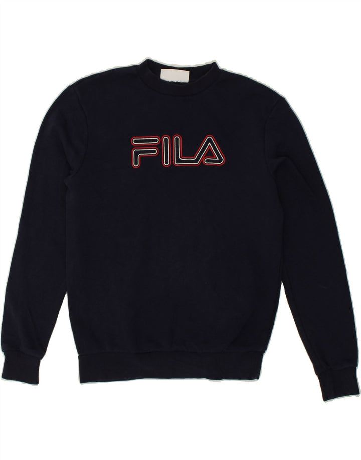 FILA Mens Graphic Sweatshirt Jumper IT 44 XS Navy Blue Cotton | Vintage Fila | Thrift | Second-Hand Fila | Used Clothing | Messina Hembry 
